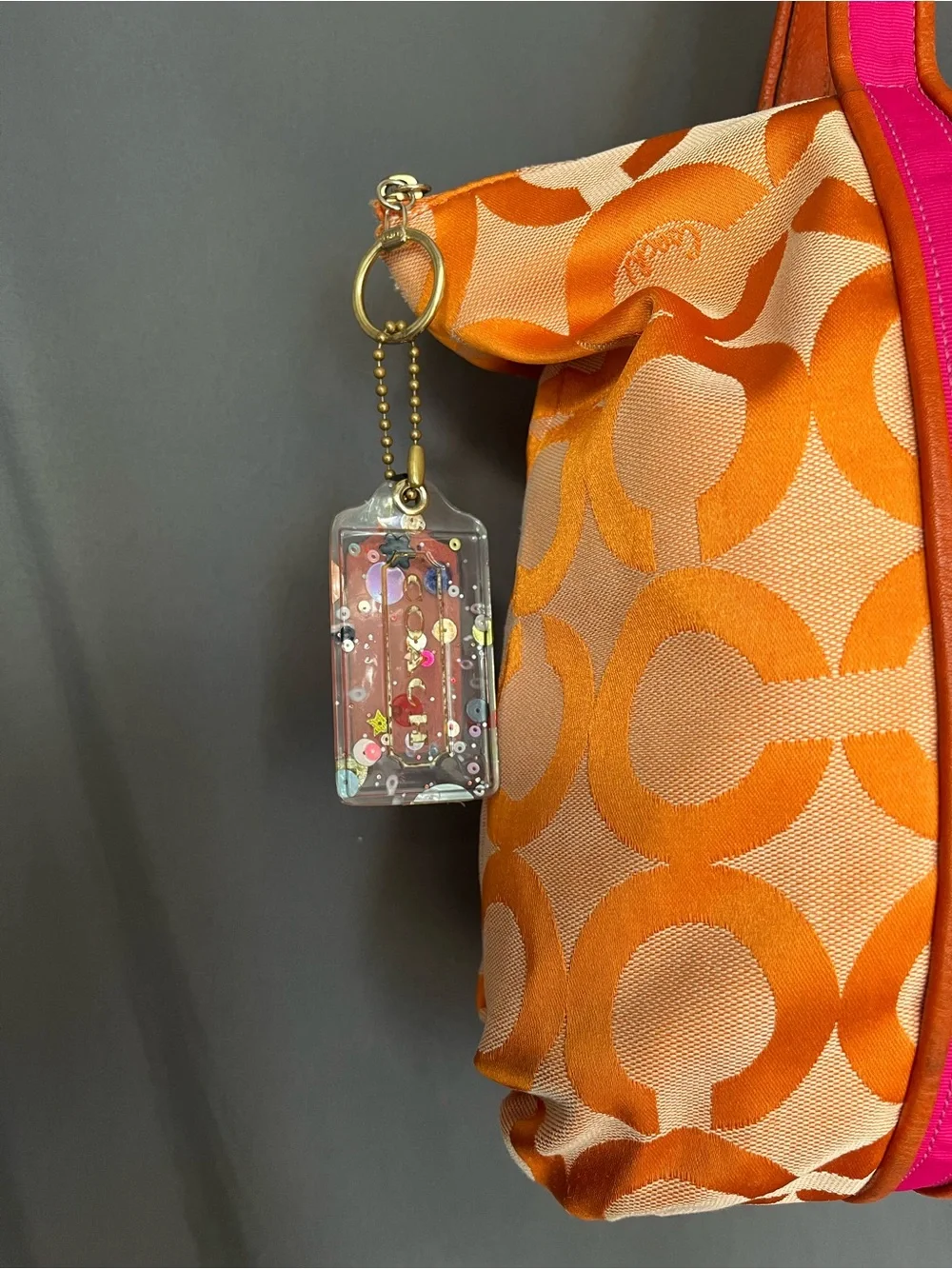 Coach Poppy Orange Pink Op Art Glam tote - Picture 6 of 12